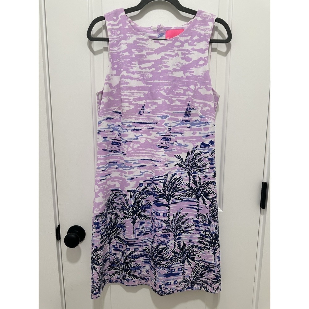 Lilly Pulitzer Gellar Purple Iris On The Horizon Pique Knit Shift Dress M